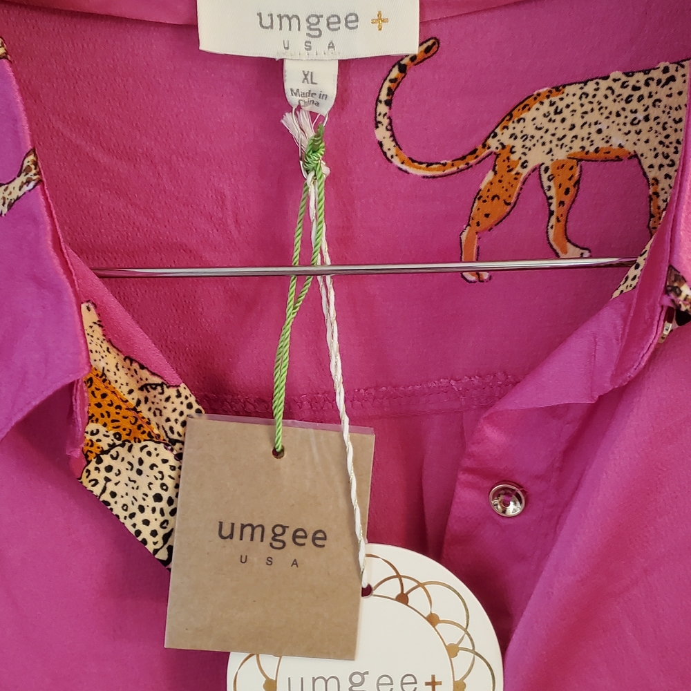 NWT Umgee Hot Pink Satin Leopard-Print Button-Front Duster - Picture 5 of 6